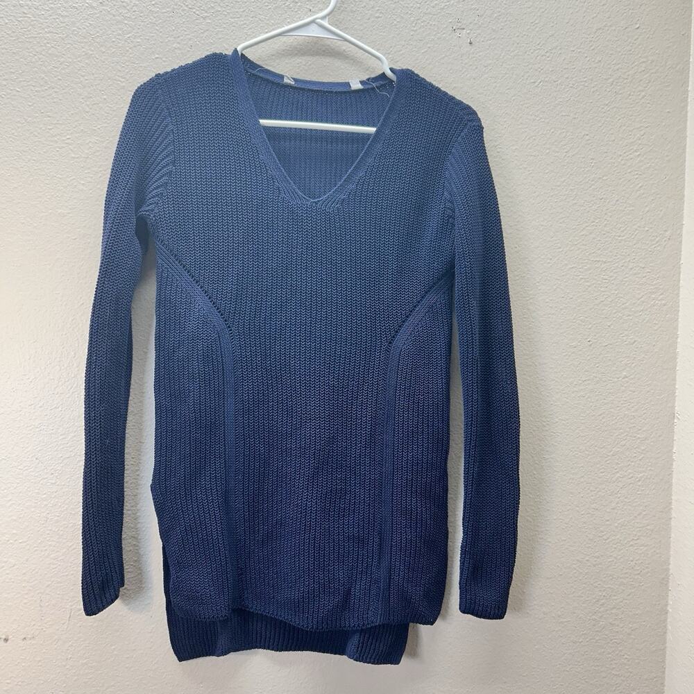 ATHLETA Highline Tunic V-Neck‎ Pullover Sweater XS Navy Cotton Nylon Minimalist